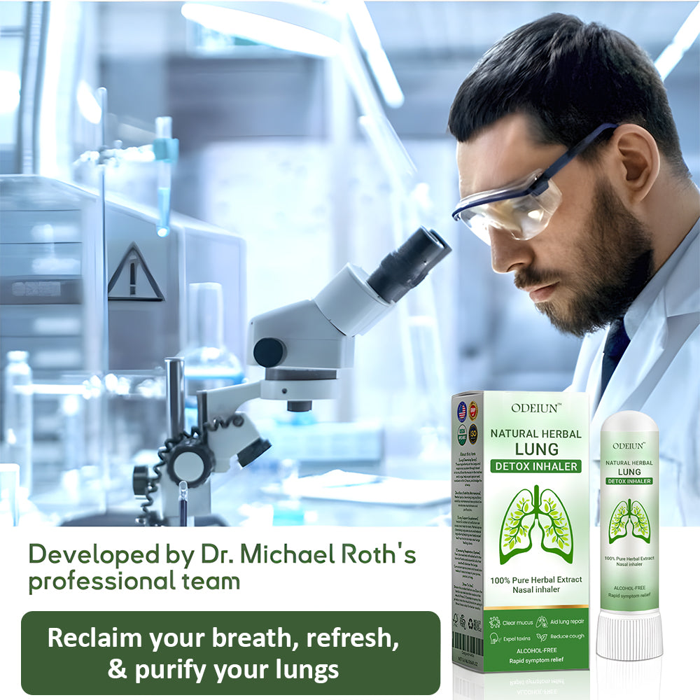 ODEIUN™ Pulmovia Lung Detox Inhaler — Herbal formula with Hibiscus Extract and Licorice for deep lung cleansing and natural relief from cough and shortness of breath.