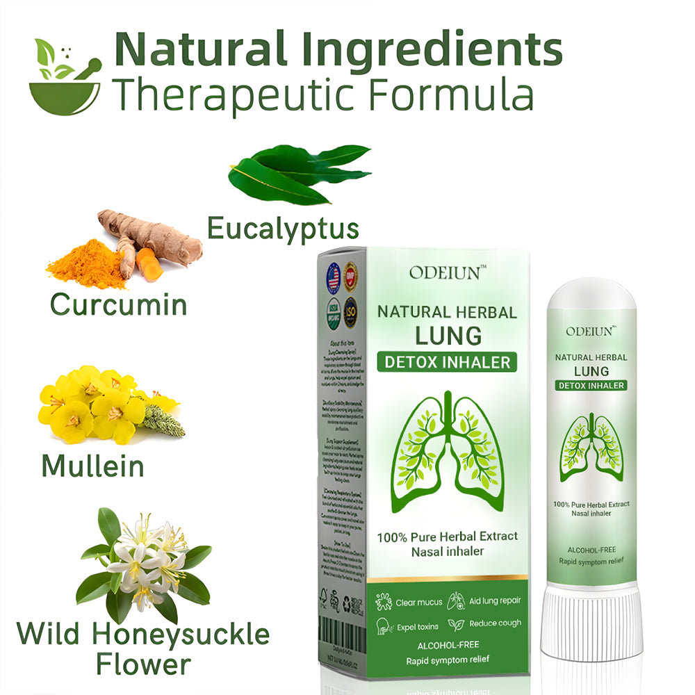ODEIUN™ Pulmovia Lung Detox Inhaler — Herbal formula with Hibiscus Extract and Licorice for deep lung cleansing and natural relief from cough and shortness of breath.