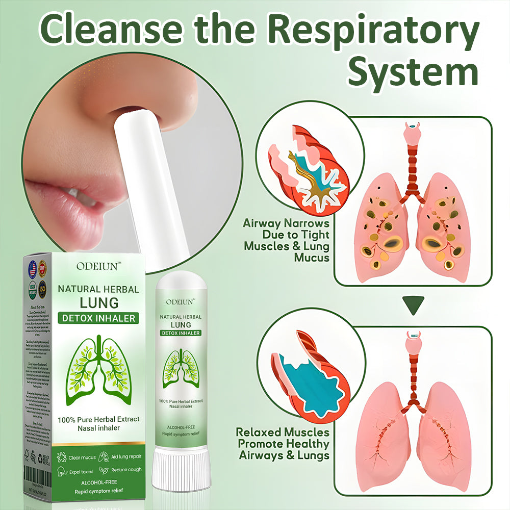 ODEIUN™ Pulmovia Lung Detox Inhaler — Herbal formula with Hibiscus Extract and Licorice for deep lung cleansing and natural relief from cough and shortness of breath.