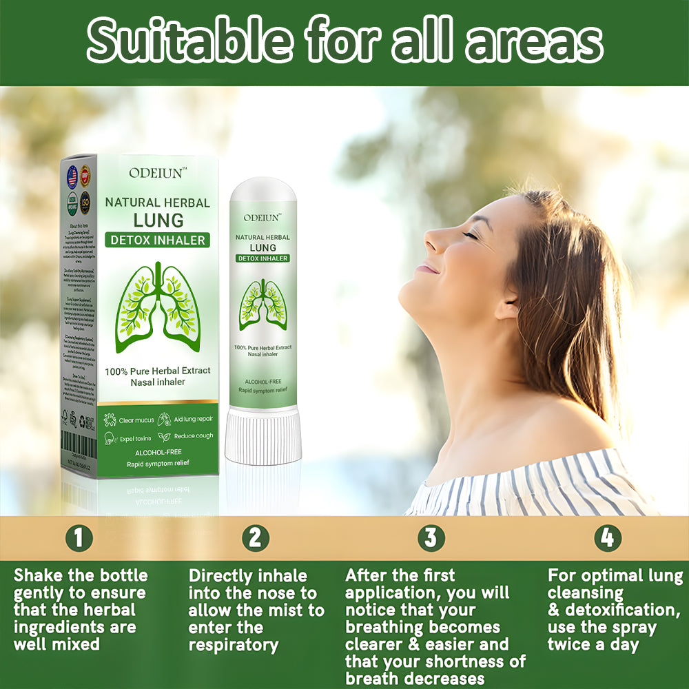 ODEIUN™ Pulmovia Lung Detox Inhaler — Herbal formula with Hibiscus Extract and Licorice for deep lung cleansing and natural relief from cough and shortness of breath.