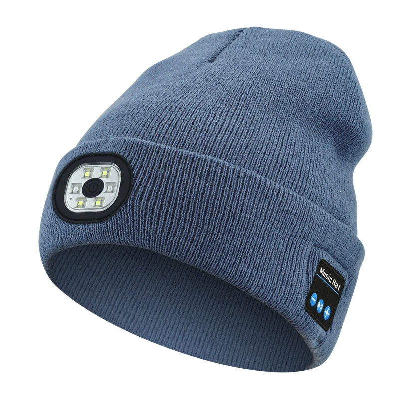 Bluetooth Beanie with LED Headlamp – Warm Knit Hat with Built-In Speakers