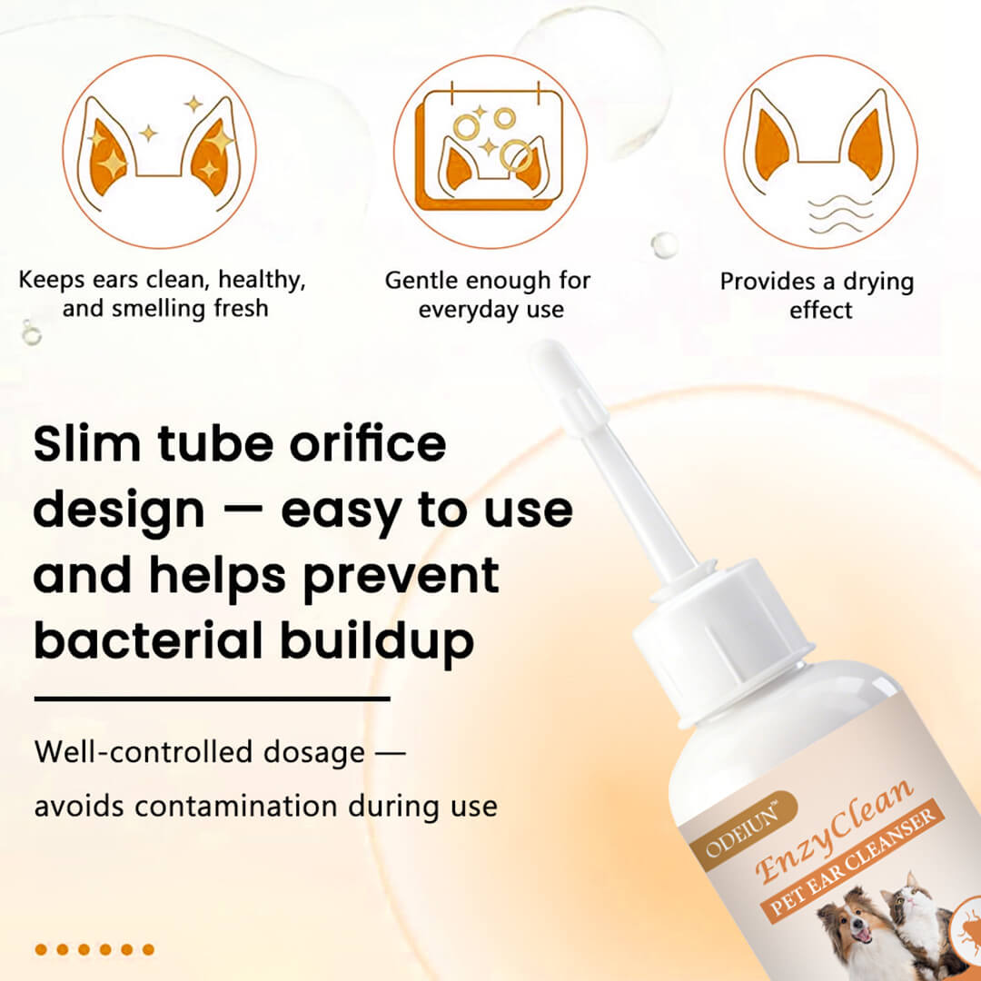 ODEIUN™ EnzyClean Pet Ear Cleaner (FDA Approved) - Advanced Enzymatic Treatment for Dog & Cat Ear Infections, Mites, Yeast & Wax Removal | Stops Itching & Odor Fast