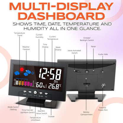 🔥Digital LED Temperature Humidity Monitor Weather Forecast LED Table Alarm Clock