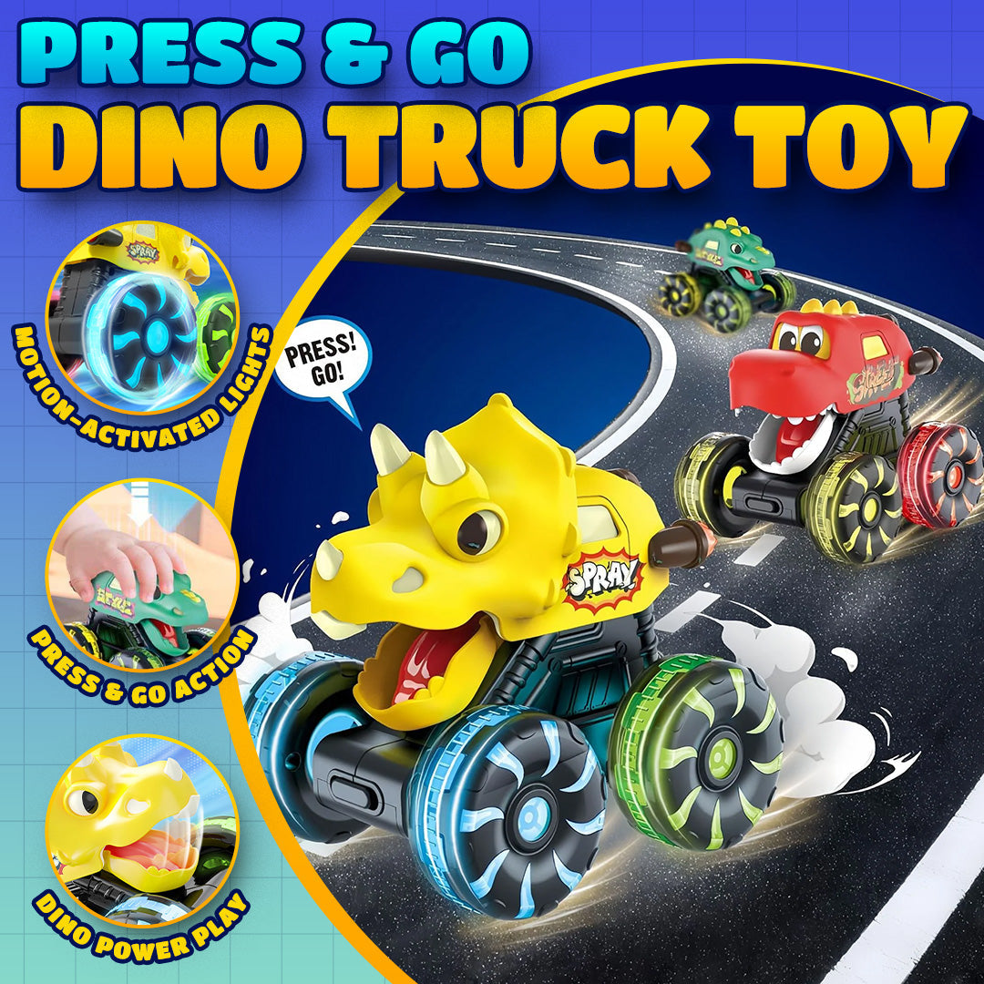 🚗 Press & Go Dino Truck Toy with Motion Activated Light for Toddlers