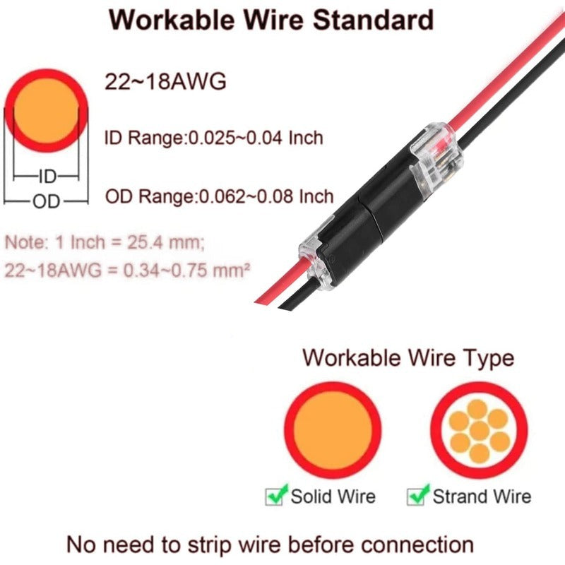 🔥Final 3 Hours: 60% OFF - 🔌2-Pin Solderless Wire Connector – Compact Plug for LED Strips & 18–22 AWG Cables